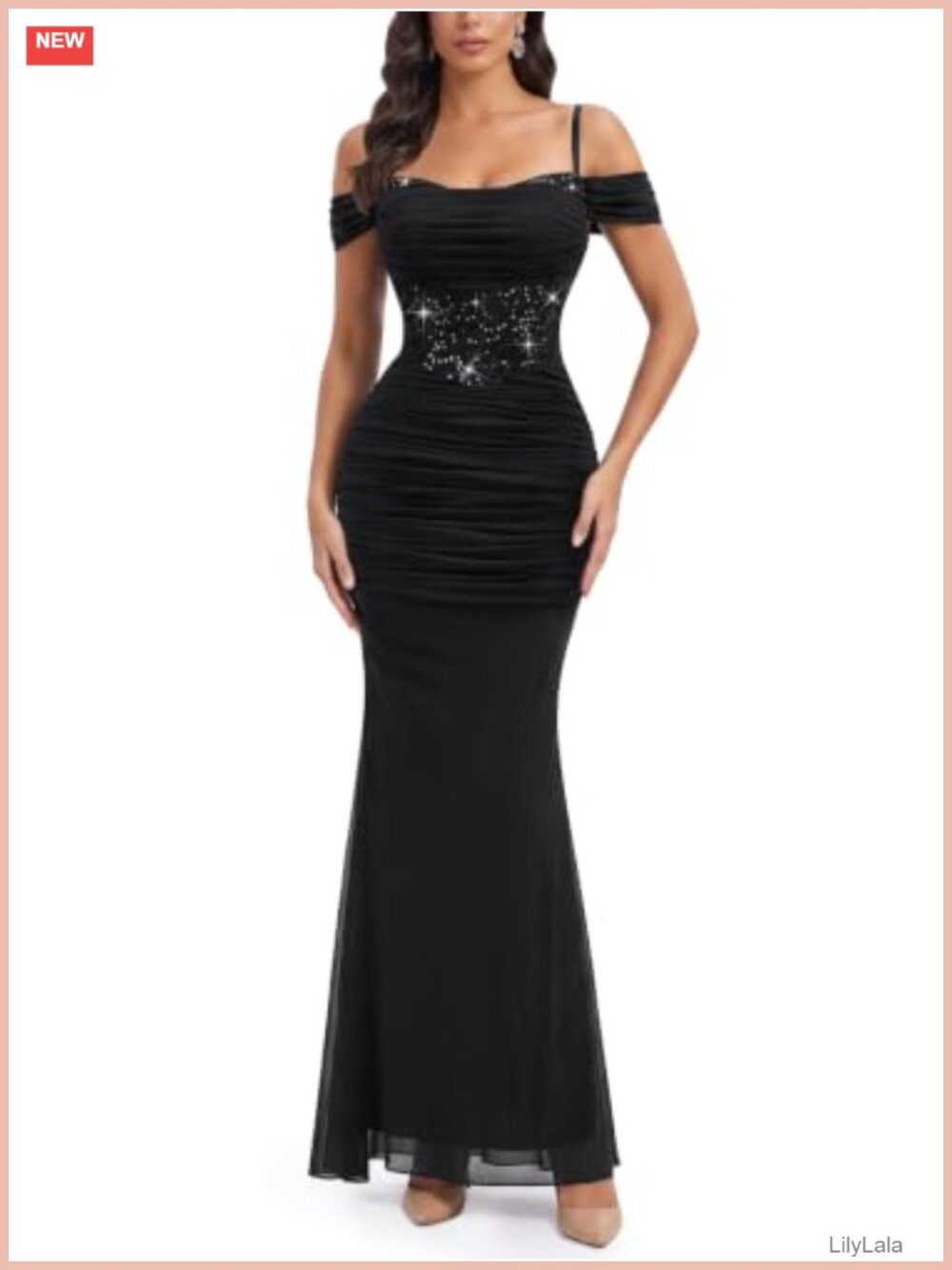 Off Shoulder Mesh Lace Formal Maxi Dress Sleeveless Slim Fit Gown